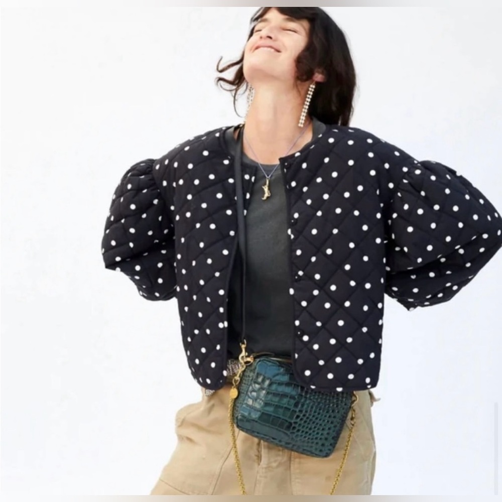 Clare V Black Puff Jacket with White Dots - Picture 2 of 7